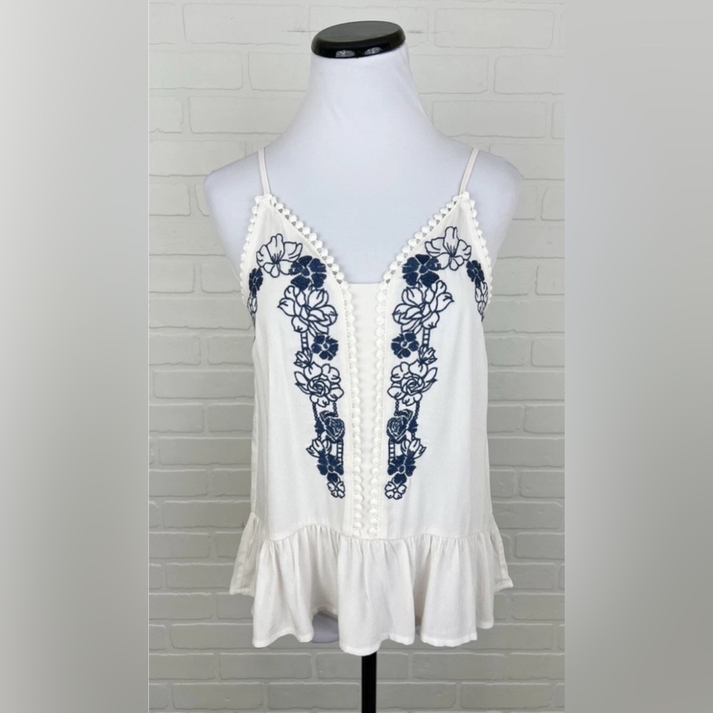 Love on a Hanger Embroidered Racerback Cami with Ruffle Hem